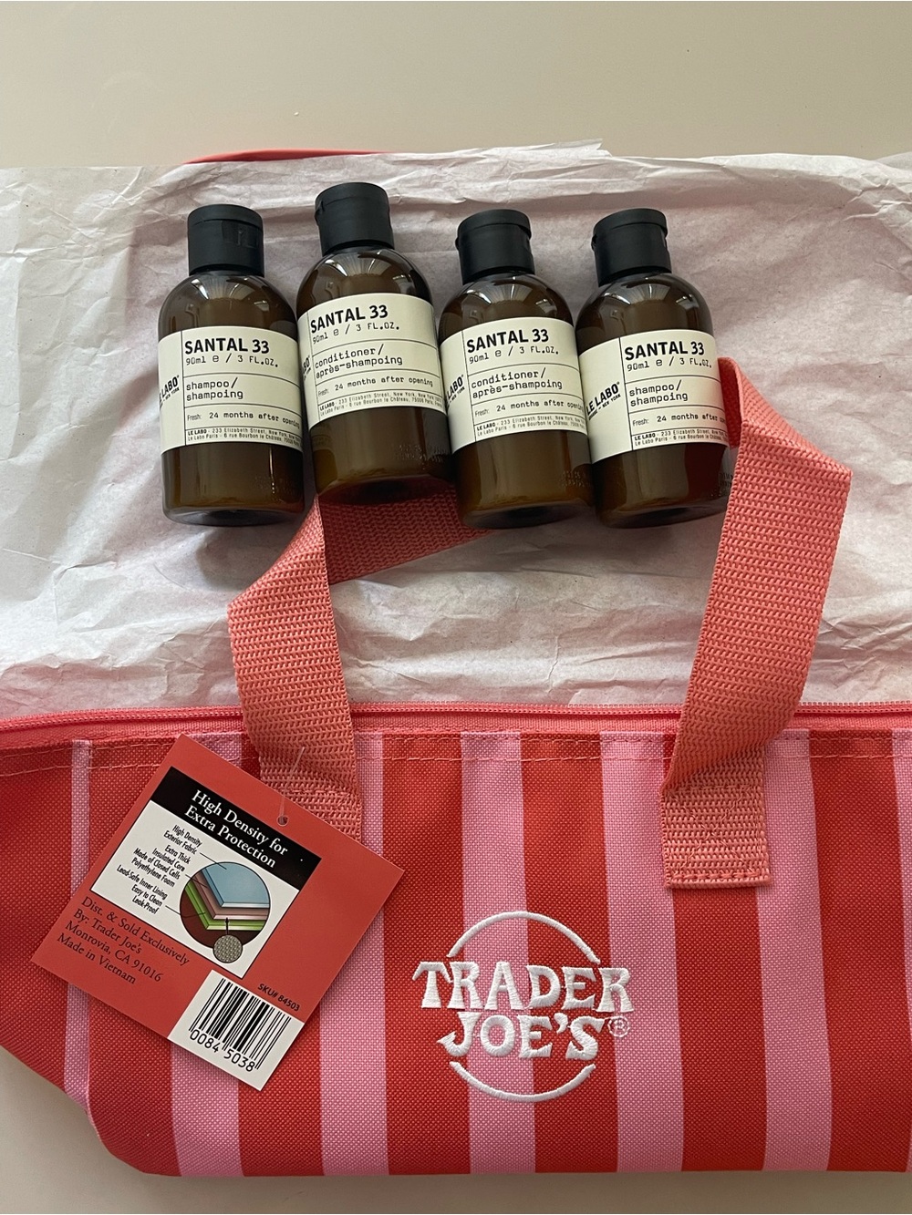 Le Labo Santal set of 4 shampoo & conditioner 3oz travel size + TJs cooler